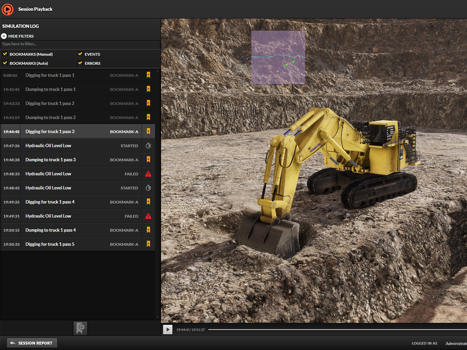 Interface de reprodução de sessão 3D