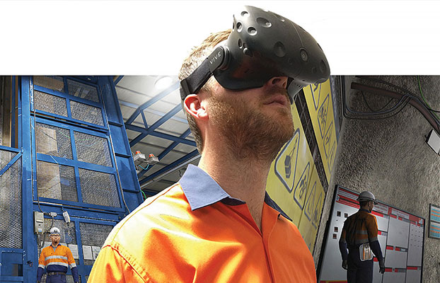 WorksiteVR Quest – operador em treinamento usando os óculos de realidade virtual (VR)